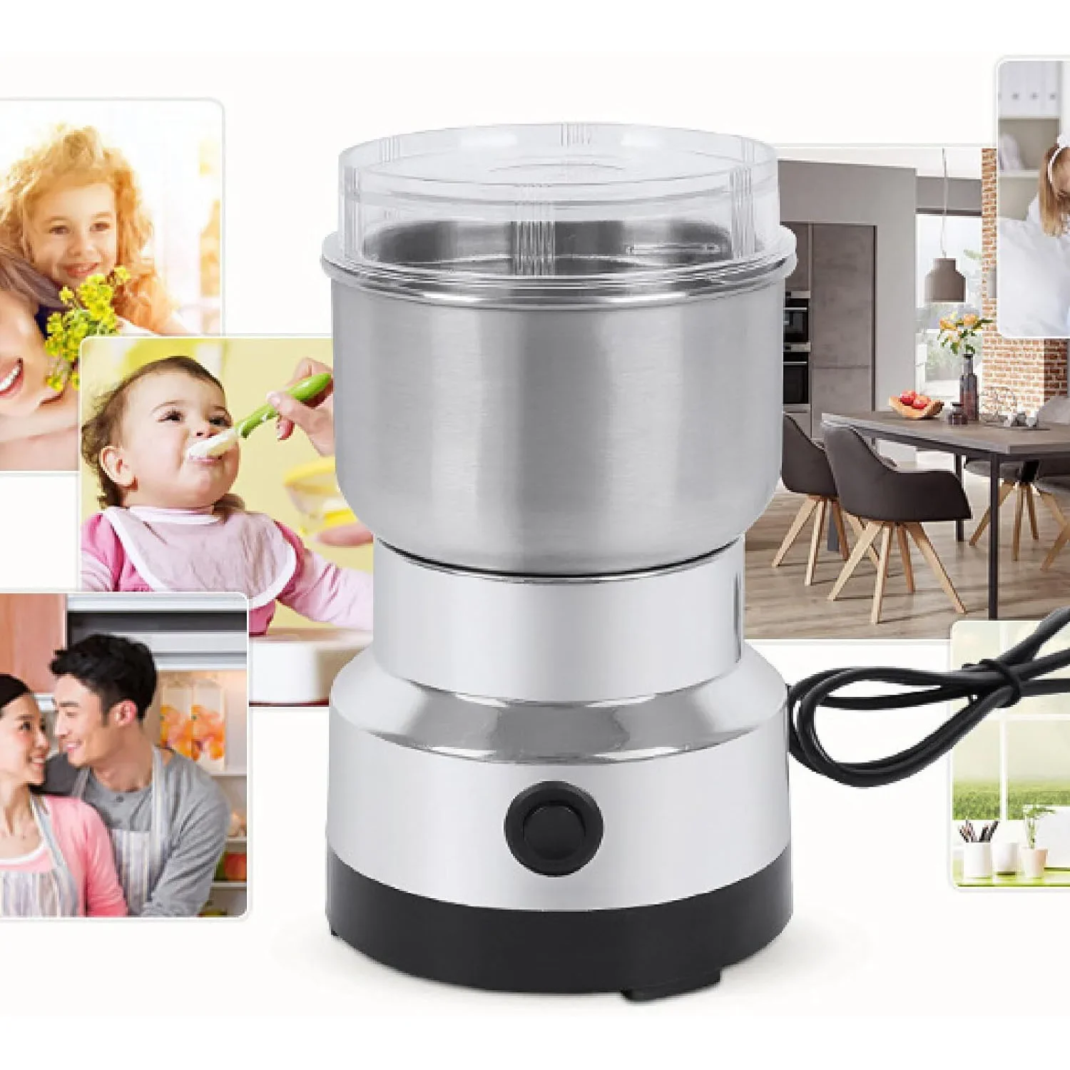 Molinillo Eléctrico de cocina, máquina de molinillo de granos, nueces y cereales, especias, granos, cuchilla de cuatro bordes, molinillo de café