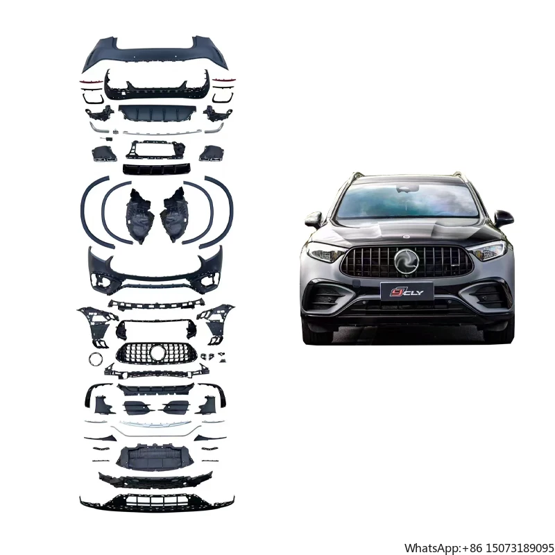

Автозапчасти GLC W254 Обновление GLC63 Комплект кузова Передний и задний бампер Решетка Подкладка колеса Брова Ярко-черные накладки 2023-2025 Стиль