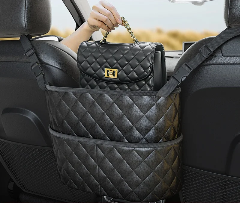 Auto-Geldbörsenhalter - Robuster Leder-Sitzrücken-Organizer, Vordersitz-Aufbewahrungsbarriere, Aufbewahrungstasche mit Netz für Haustiere und Kinder im Fahrerraum – Detail 8