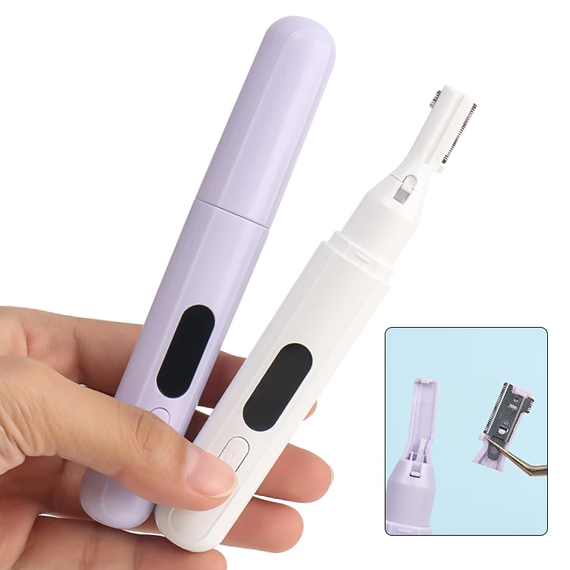 เครื่องเล็มขนคิ้วไฟฟ้า 1 ชิ้น เครื่องกำจัดขนบนใบหน้า ขนาดเล็ก พกพาสะดวก สำหรับผู้หญิง เครื่องโกนขนตามร่างกาย คอ ริมฝีปาก แขน และขา ใบมีดโกนกำจัดขน