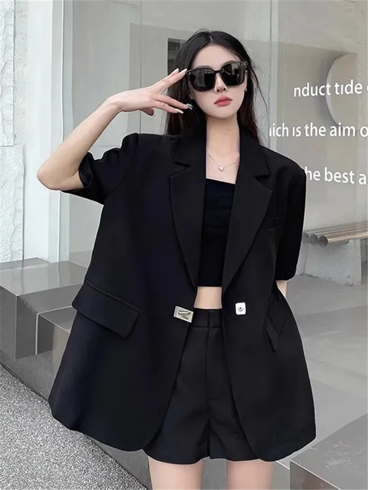 Bla Casual ort Sve Suit Jaet Women Summer plus Size 300 Pou Slimming Ba Split Leisure Western Sle Coat