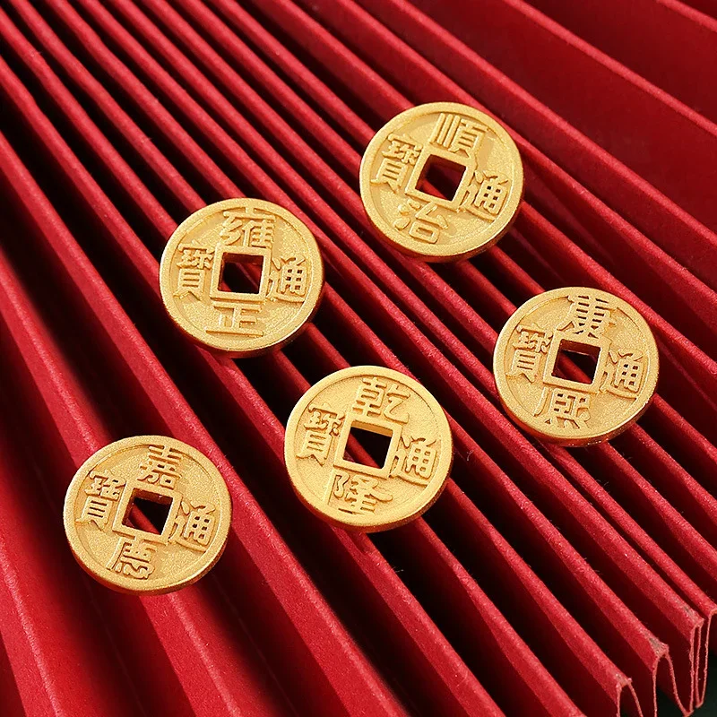 

24K Yellow Gold Pendant, Pure 999 Gold Carved Bless Money Coin Pendant Chinese Style Hanging Decorations Birthday Gift