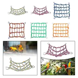 Pet Hanging Hammock Cage Accessories with 4 Hooks Activity Toy Bird Rope Net for Sugar Glider Conure Hamster Ferret Cockatoo