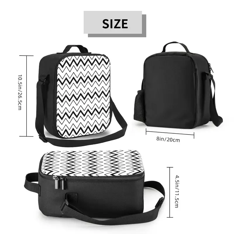 Black And White Chevron Zig Zag Pattern Insulated Lunch Bag Picnic Modern Geometric Zigzag Thermal Cooler Lunch Box Children