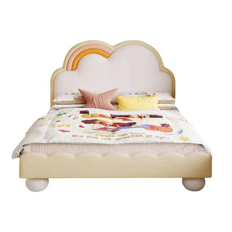 

&*Solid Wood Children's Bedside Bed High End Eco-Friendly Children Rainbow Design Bed for Kids