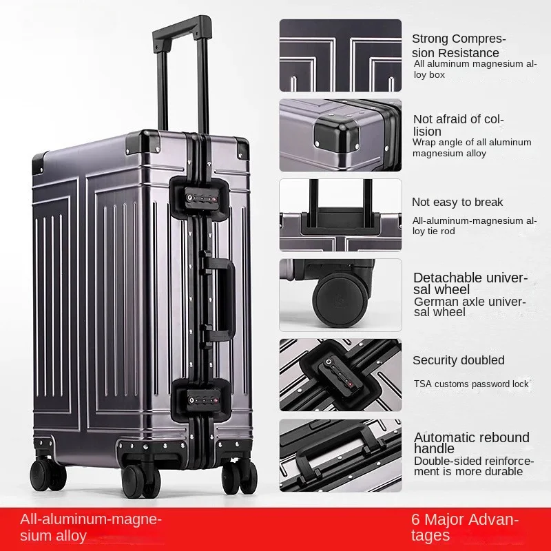20“24\'\'26\'\'29 Inch 100% Aluminum Alloy Fashion Business Travel Luggage Detachable Lining High-end Business Suitcase