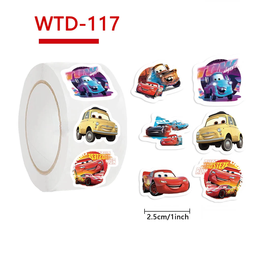 500Pcs/Roll Disney Cartoon Cars Stickres Lightning McQueen Anime Decals DIY Scrapbook Luggage Bike Waterproof Kids Sticker Toys