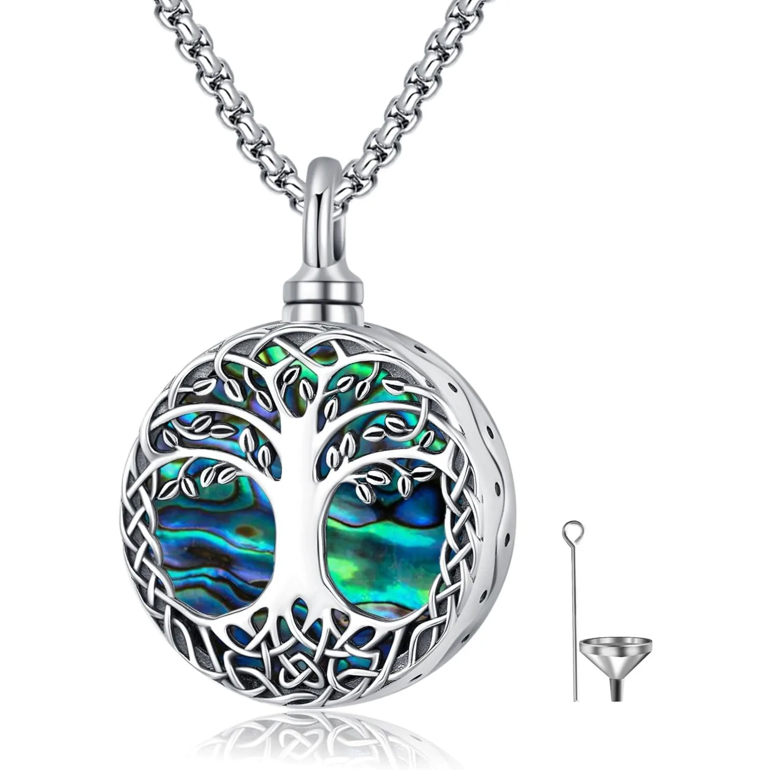 

Ожерелье из морской ракушки «Древо жизни», стерлинговое серебро 925 пробы, ожерелье с урной, мемориальный кулон для праха, кремационные украшения для женщин и мужчин