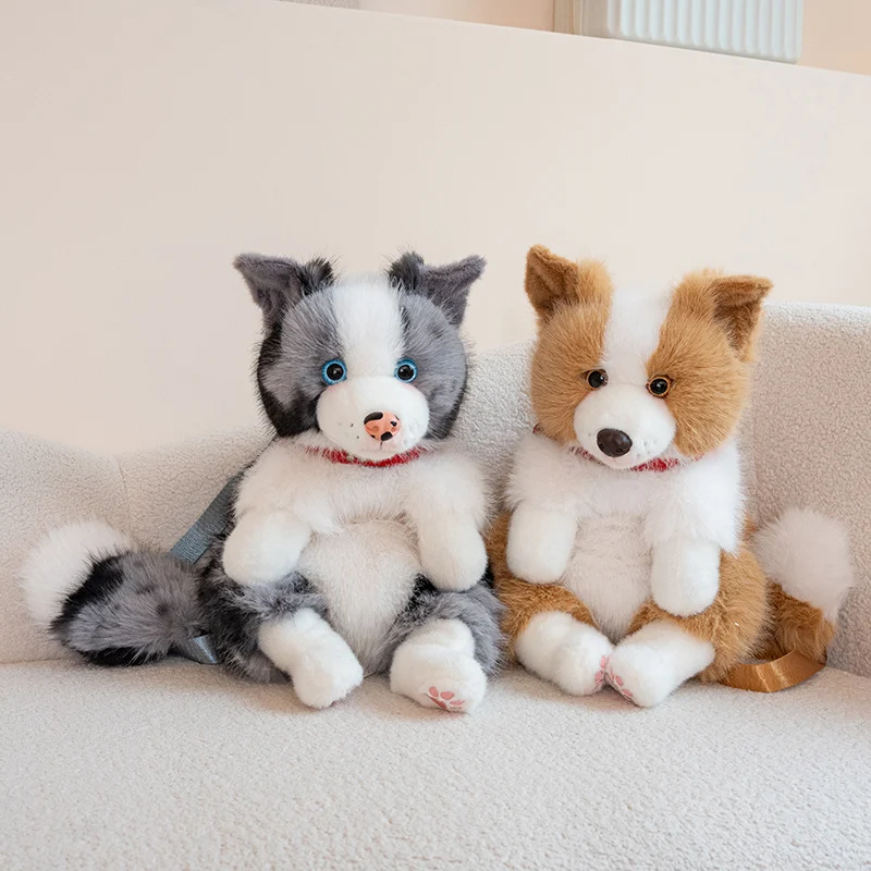 50cm New Border Collie Plush Backpack Long-Haired Fluffy Dog Backpack Cute Shepherd Dog That Can Bark Stuffed Bag Birthday Gift