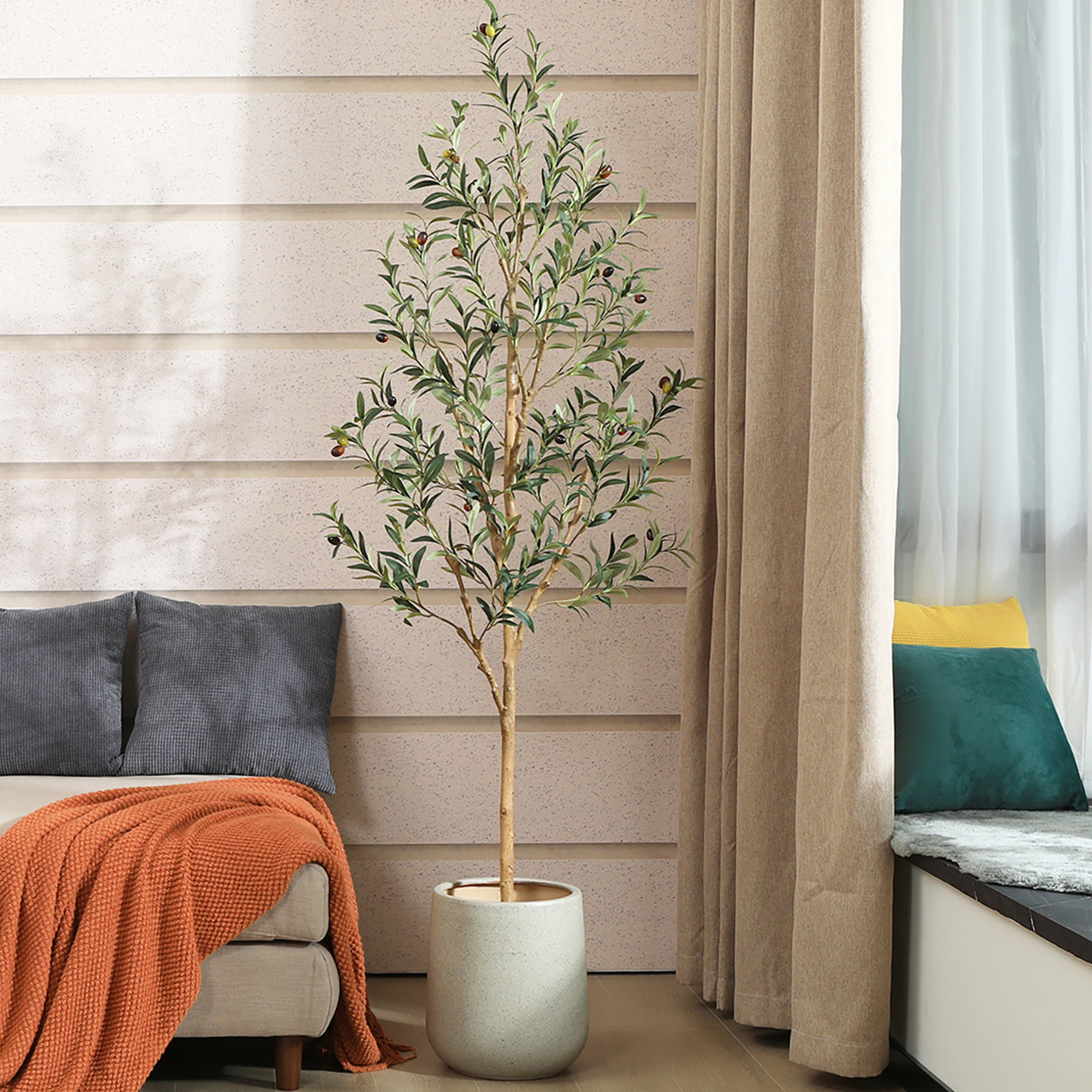 

Artificial Olive Tree, Potted Large Olive Plants with Green Leaves and Big Fruits for Modern Home Office Decor