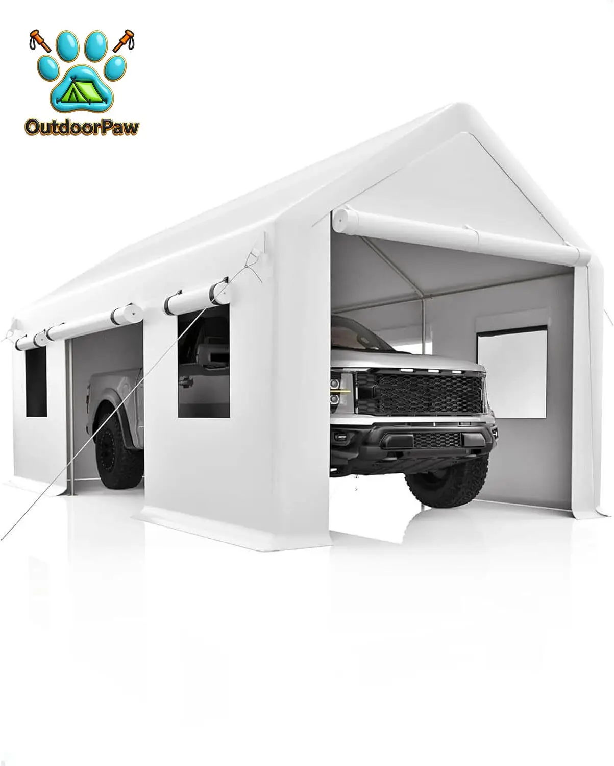 12x20ft Heavy Duty Carport with Roll-Up Windows - Portable Garage with Removable Sidewalls & Doors, All-Season Tarp, Customized