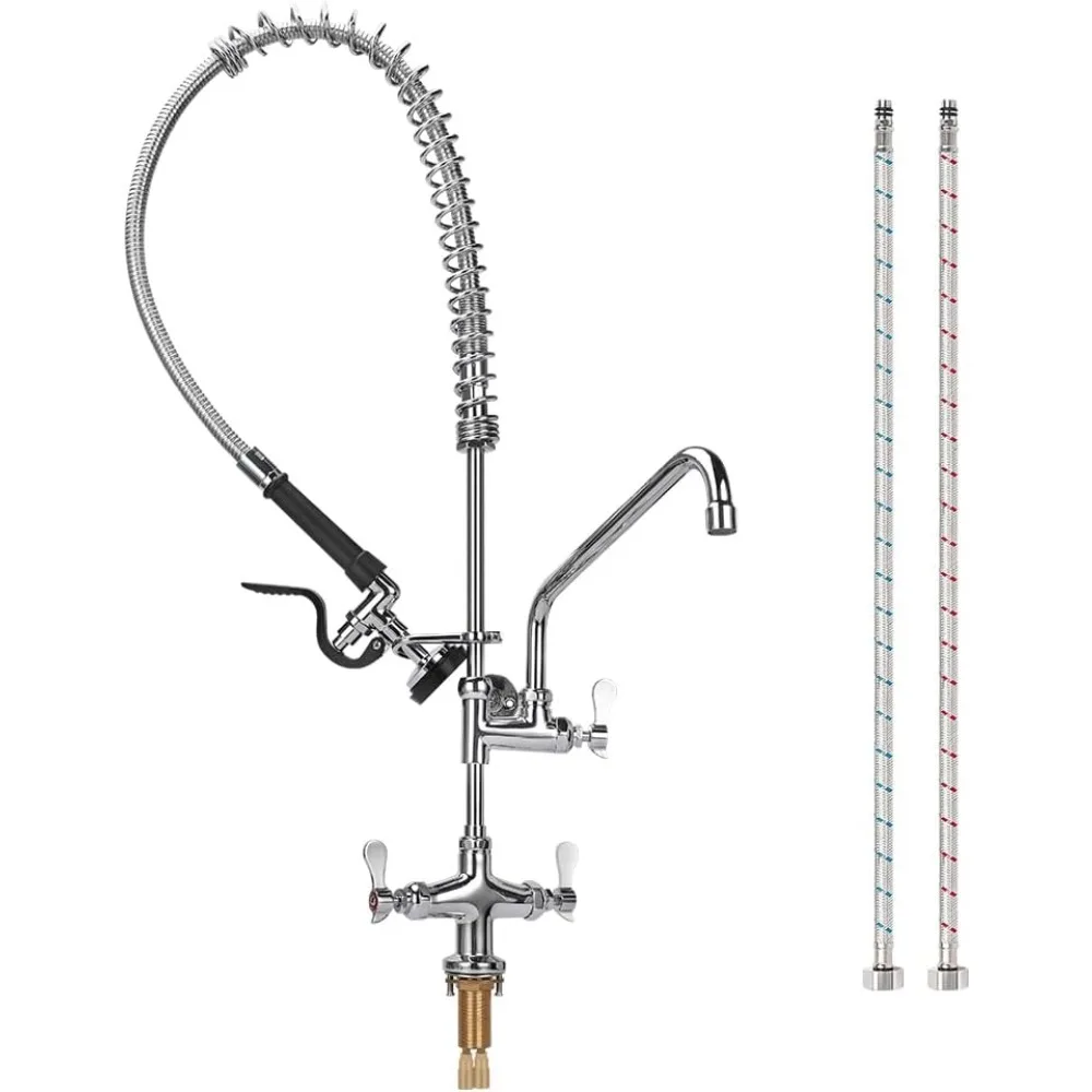

Commercial Deck Mount Faucet with Pre Rinse Sprayer for Restaurant Kitchen, 36 Inch Tall, Single Hole