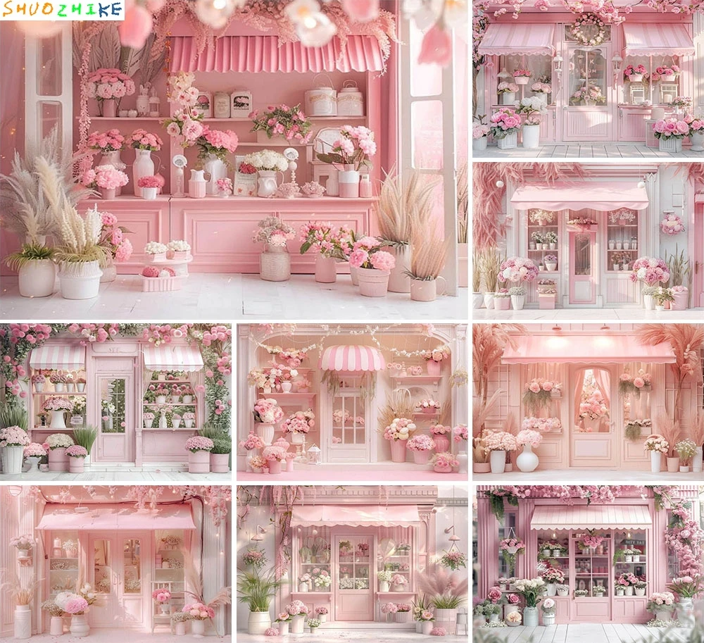 

Spring Boho Pink Flower Photography Background Shop Kids Birthday Party Cake Smash Portrait Decor Backdrop Photo Studio