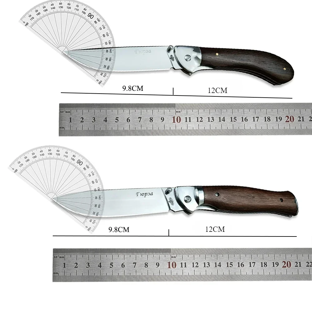 Russia Style Outdoor Stainless Steel Survival Folding Blade Knife Wooden Handle Tactical EDC Self-defense Hunting Pocketknives