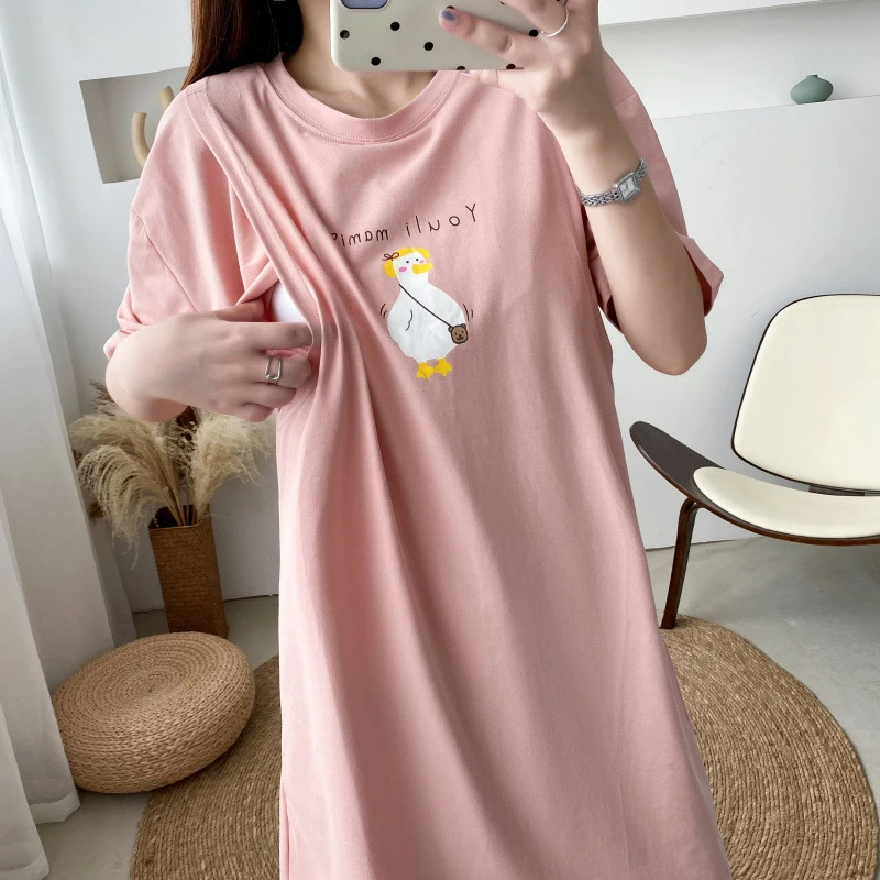 

Pregnant Women Summer Breastfeeding Long Dress Convenient Baby Breastfeeding Clothes Loose T-shirt Dress Maternity Clothing