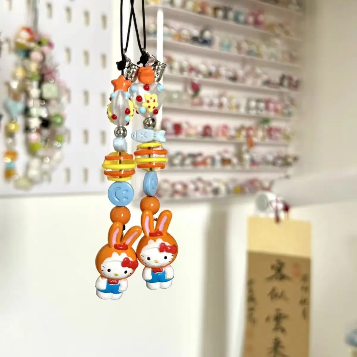 New Kawaii Rabbit Hello Kitty Handmade Beaded Phone Chain Cartoon Sanrio CCD Camera Pendant Keychain Backpack Decoration Gifts