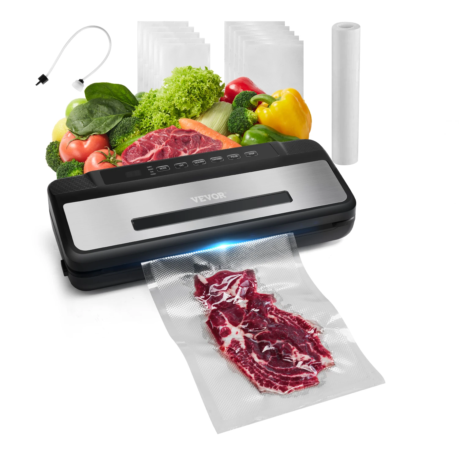 SucceBuy 80Kpa 120W elektrische Vakuumiermaschine 7-in-1-Nassfutterversiegelung mit integriertem Schneidemesser für die Aufbewahrung von Lebensmitteln in der Küche