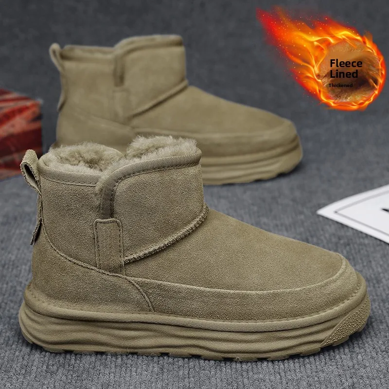 Northeast Men's Winter Snow Boots Fleece Lined Fur Integrated Bread Shoe Anti Slip Waterproof Cold Resistant Work Boots