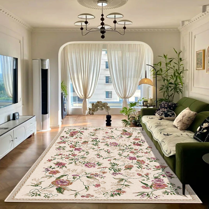 VIKAMA Country-Style Carpet, Living Room Sofa, Coffee Table, Large Anti-Slip Floor Mat, Bedroom Floor Mat, Home Decoration