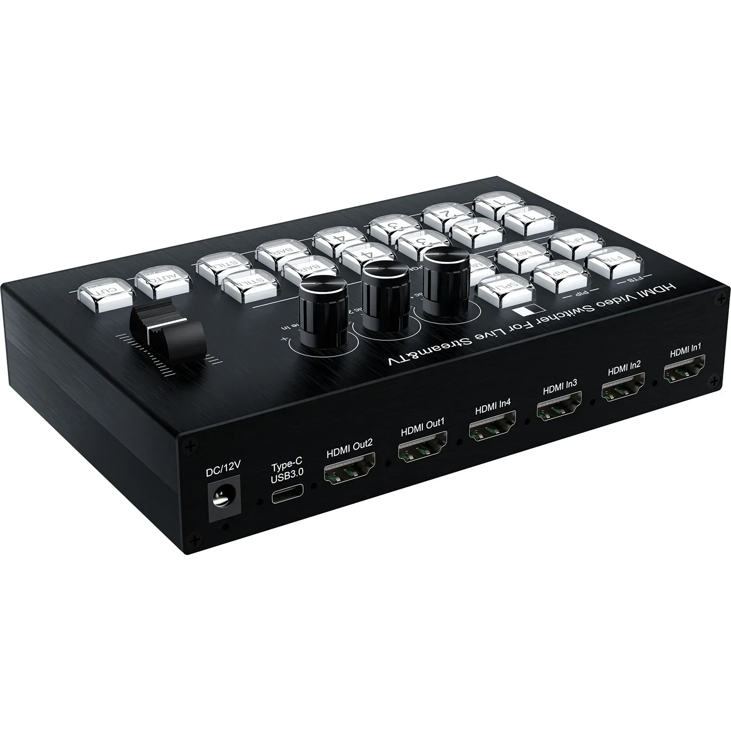 New 4K 4 Way HDMI Input 1080P Live Streaming Video Switcher Audio Mixer Multi Camera Live Switcher PGM PVW PIP UVC Video Capture