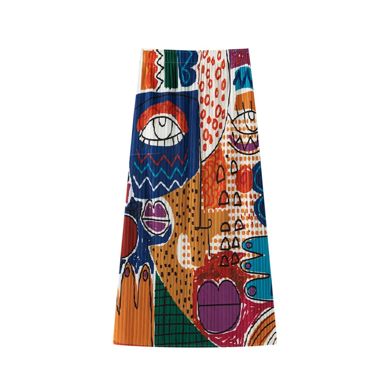 Miyake plissettato 2025 primavera ed estate nuova gonna stampata per donna, temperamento alla moda di nicchia, gonna a pieghe a pieghe ampia