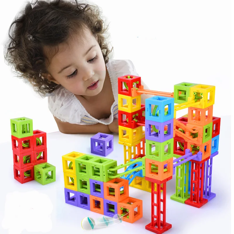 3D Creative Magnetic Sheet Building Block Designer Magnet Maze Race Run Ball Marble Track Slide Brick Education DIY Toys