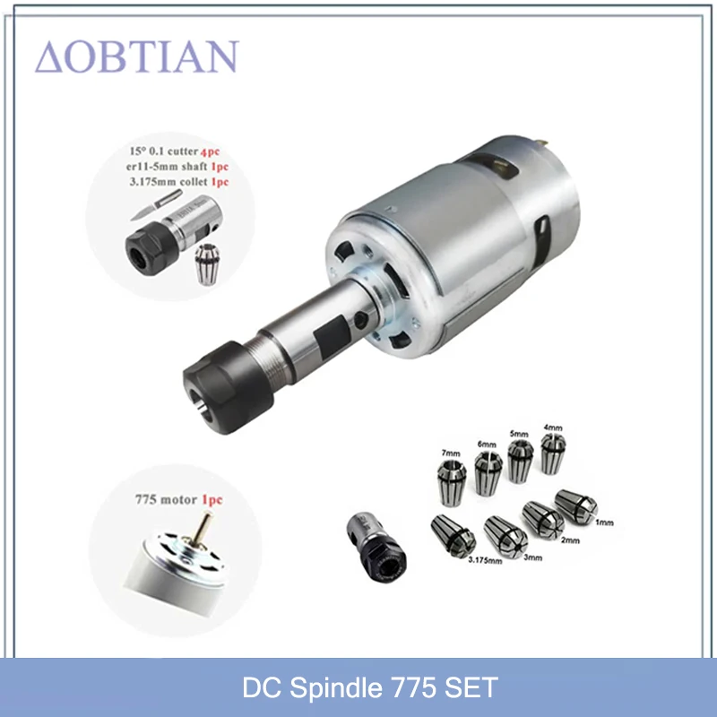 Ball Bearing Spindle Motor Haste de Extensão Er11 Faca de Escultura para Máquina Cnc Router 1610 2417 3018 12 36v 775 dc