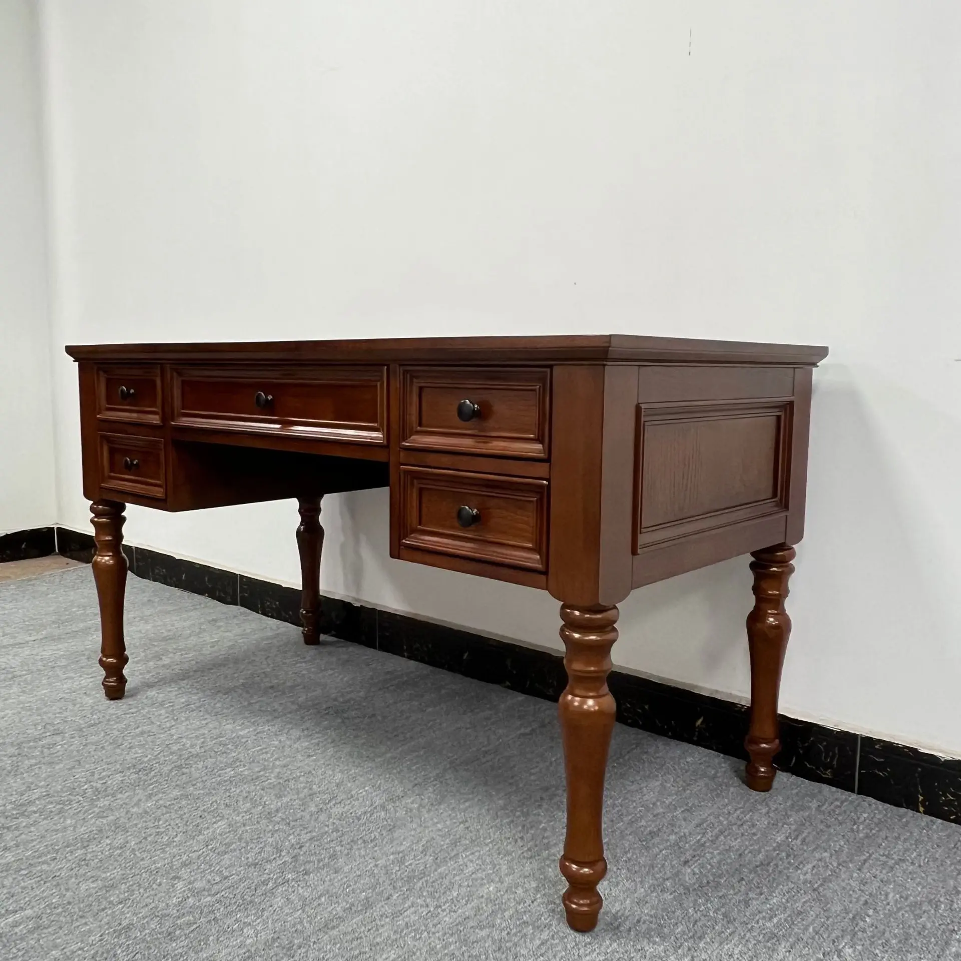 Bai Chun wood country full solid wood desk, desktop computer desk, home office desk and chair combination, practical writing des