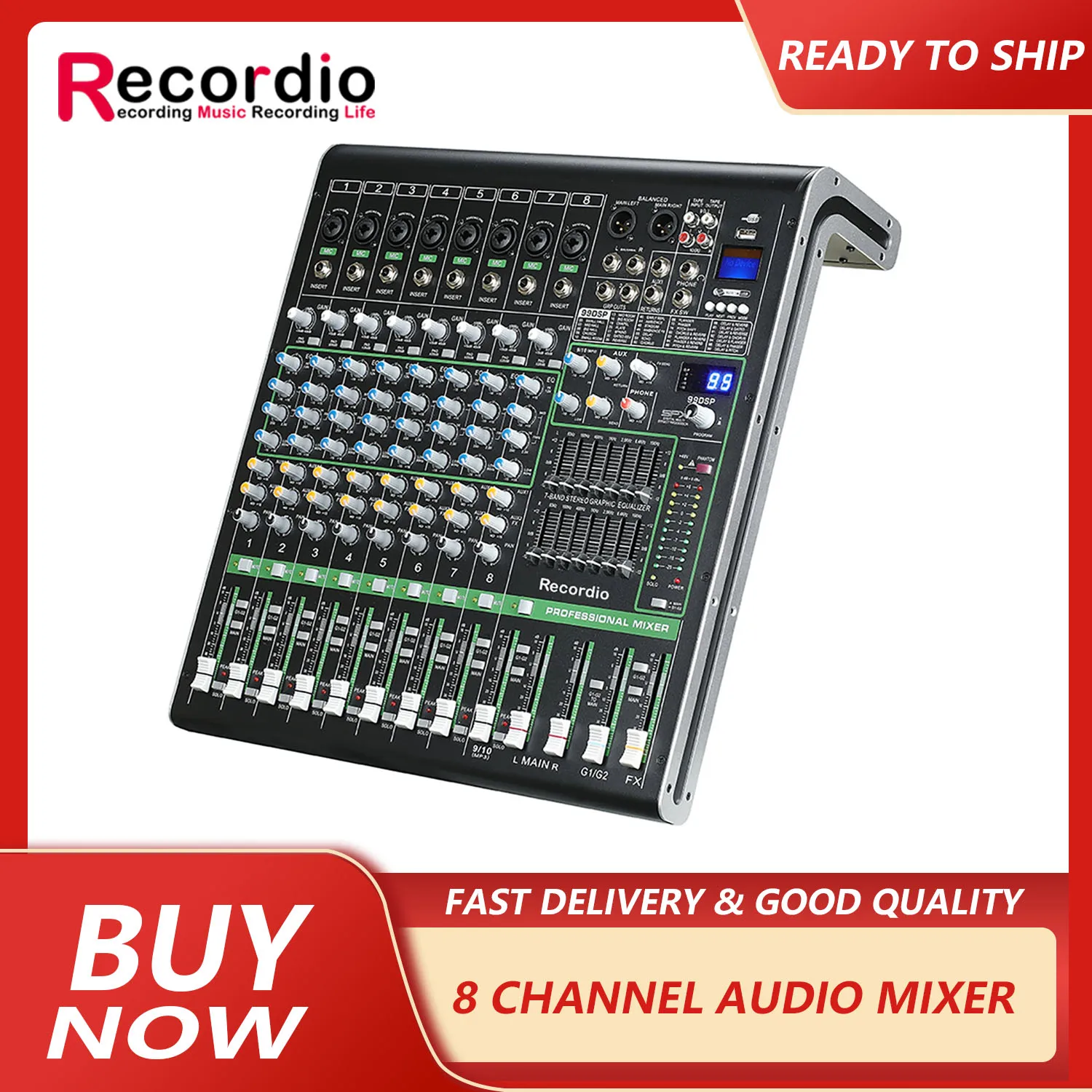 GAX-XS8 Professional 8-channel Bluetooth Audio Mixer with USB MP3 Player Mixing Console 99 types of DSP DJ Audio Console Mixer