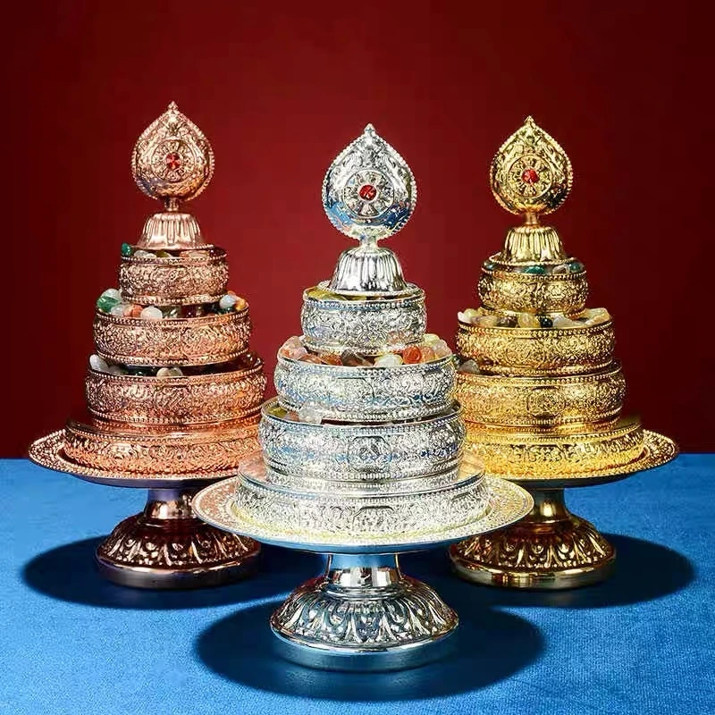 Buddhist Manza ,Multicolor Alloy Tibetan Handicraft Auspicious Tribute Buddhism Plate, Tantric  Altars Desktop Decorative,1 Set