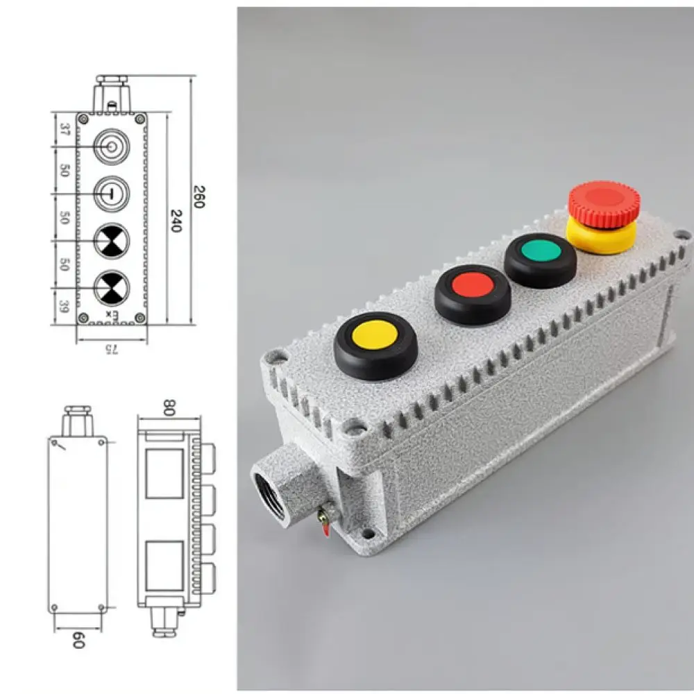 Cast Aluminum Explosion Proof Control Box Industrial Emergency Stop Switch Station Electrical Power Operation Enclosure
