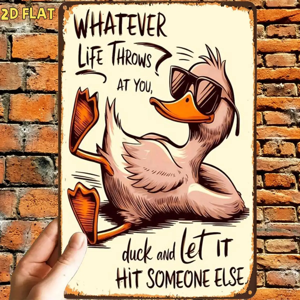 Vintage Aluminium Tin Sign, Funny Duck with Sunglasses 