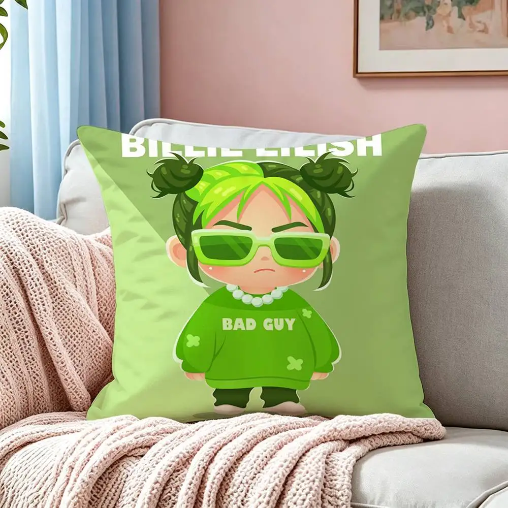 Singer Billie Eilish Cartoon Cute Square Double-Sided printed Pillow Case Bedroom Bedside Pillow Sofa Cushion Cover
