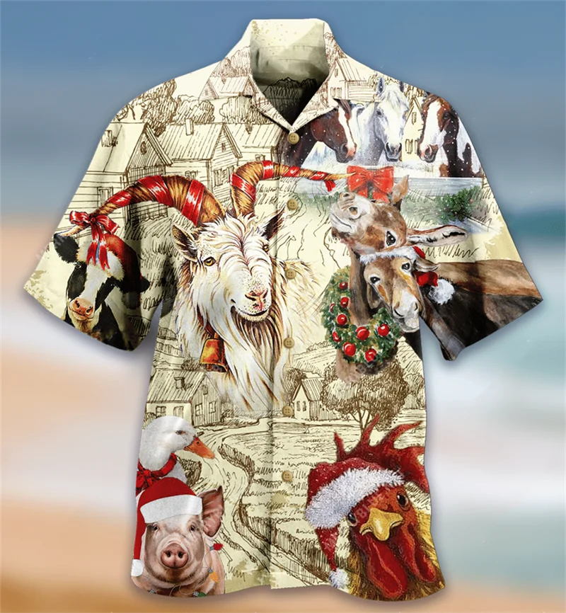 Hawaiian Shirt Animal 3D Shirt Summer Fallow Loose Breathable Men's Short Sleeved Shirt 3D Printed Cuban Collar Men's Clothing