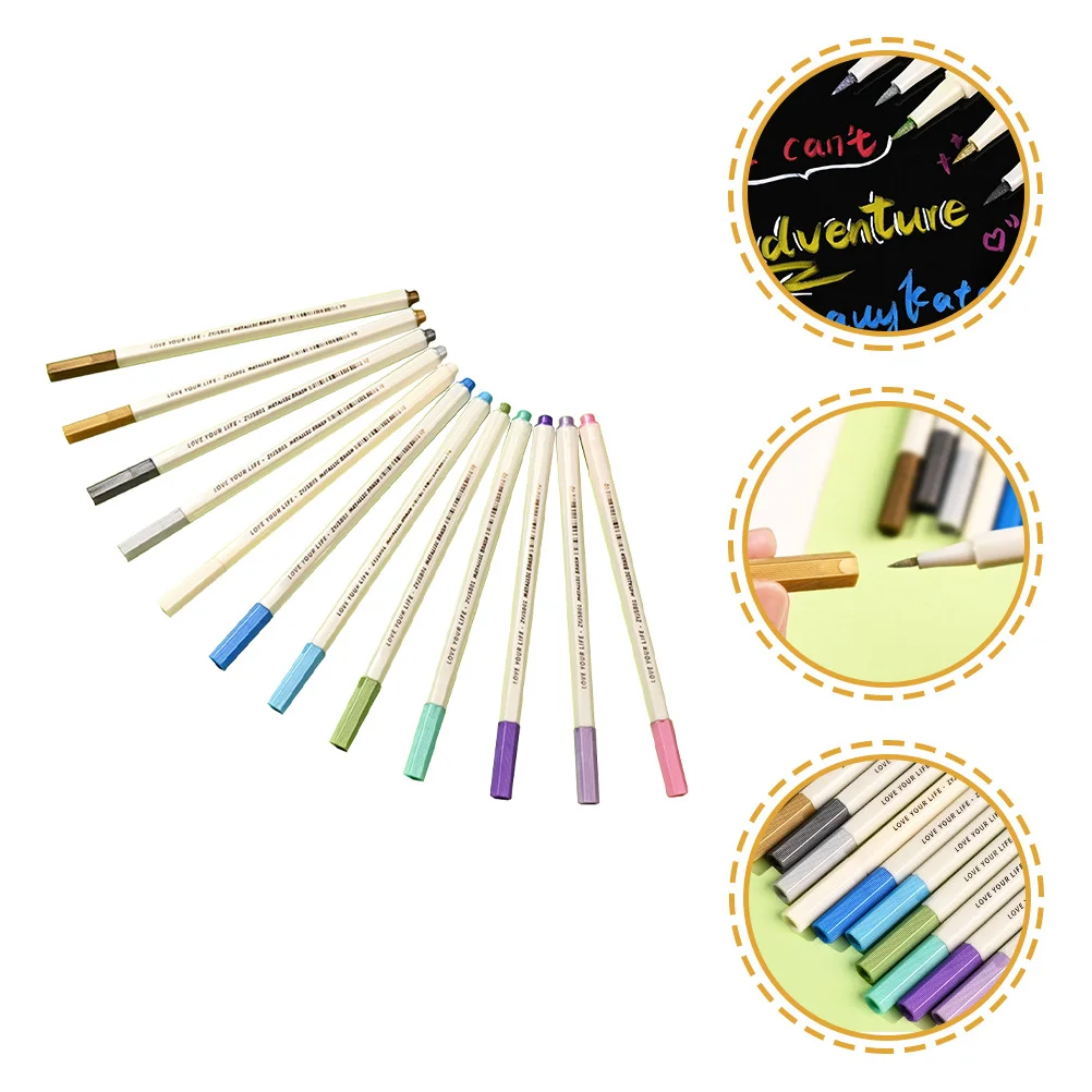 

12 Pcs Colored Paint Pens DIY Card Markers Metallic Highlighter Glitter Pp Portable Marking