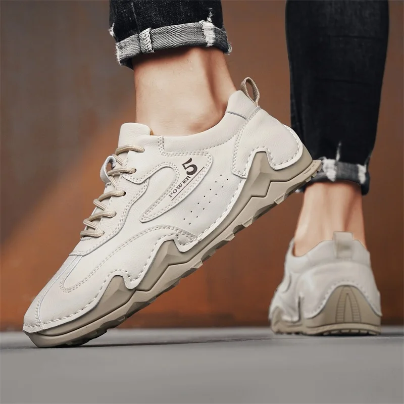 Handmade Leather Shoes Men High Quality Casual Autumn Sneakers Comfortable Flats Fashion Moccasins Italian Male Footwear Grey