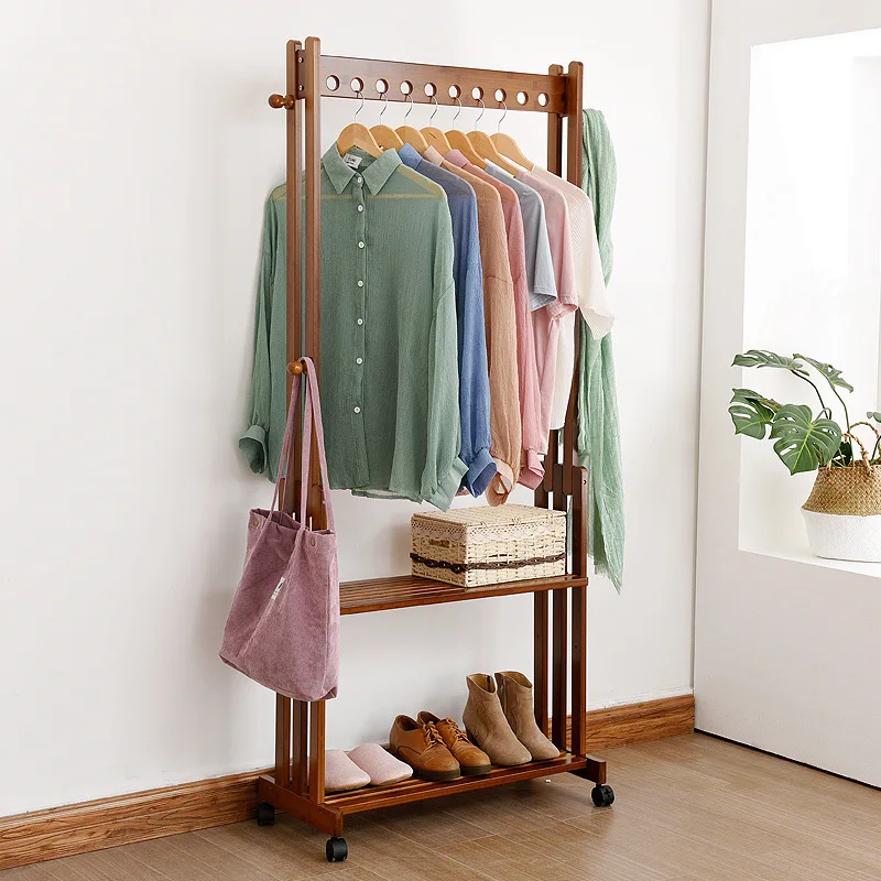 

Vintage Heavy Duty Wooden Clothes Stand Freestanding Rack Shelf Home Bedroom Hallway Entryway Bamboo Hanging Rail Shoe Storage