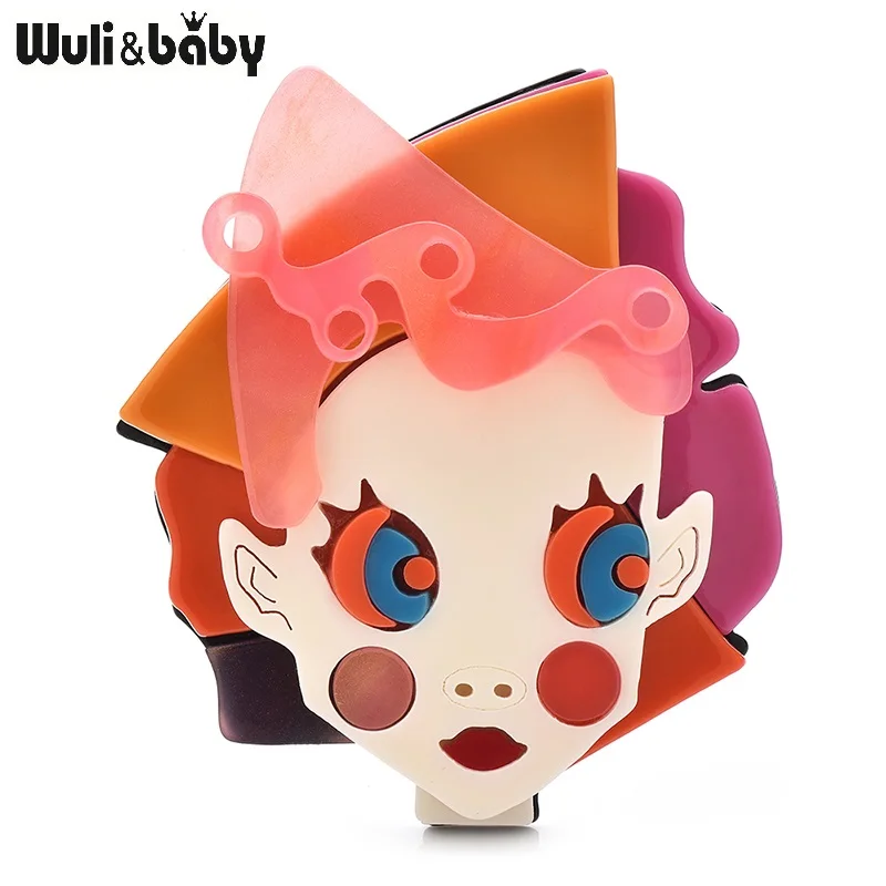 Wuli&baby Acrylic Cute Clown Brooches For Women Unisex Comic Makeup Joker Face Party Casual Brooch Pins Gifts