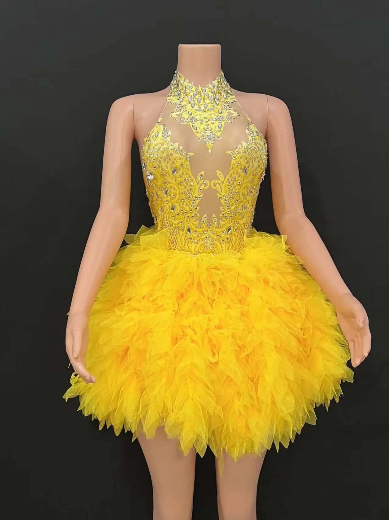 

Nightclub bar female singer pink multi-color print gauze dress gogo performance dress