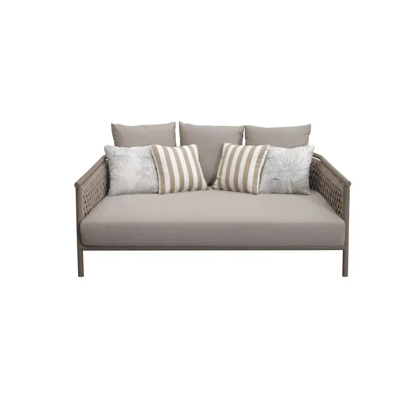 Leisure residential country villa courtyard double sofa outdoor garden rope aluminum frame leisure sofa with thick
