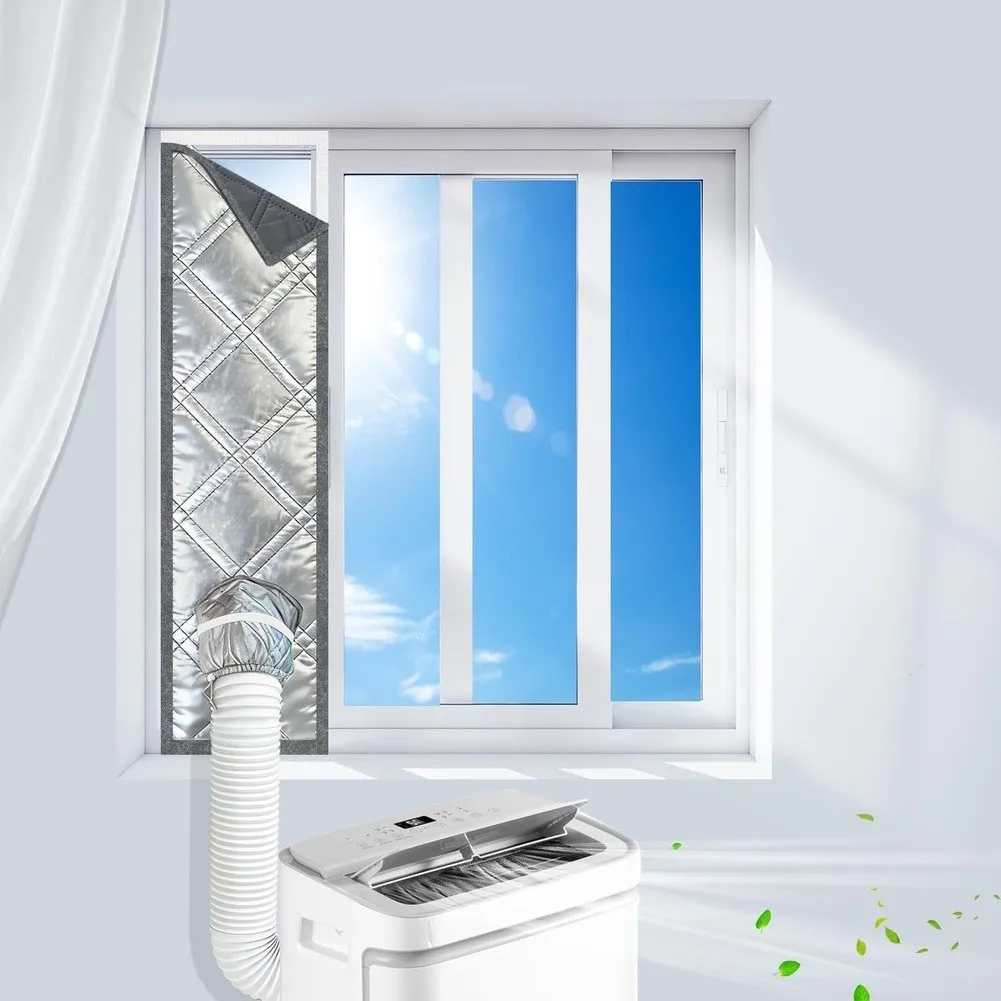 Window Sealing Cloth for Portable AC Units Silver Coated Side with Grey Oxford Backing Fits Sliding 25x100cm to 25x250cm