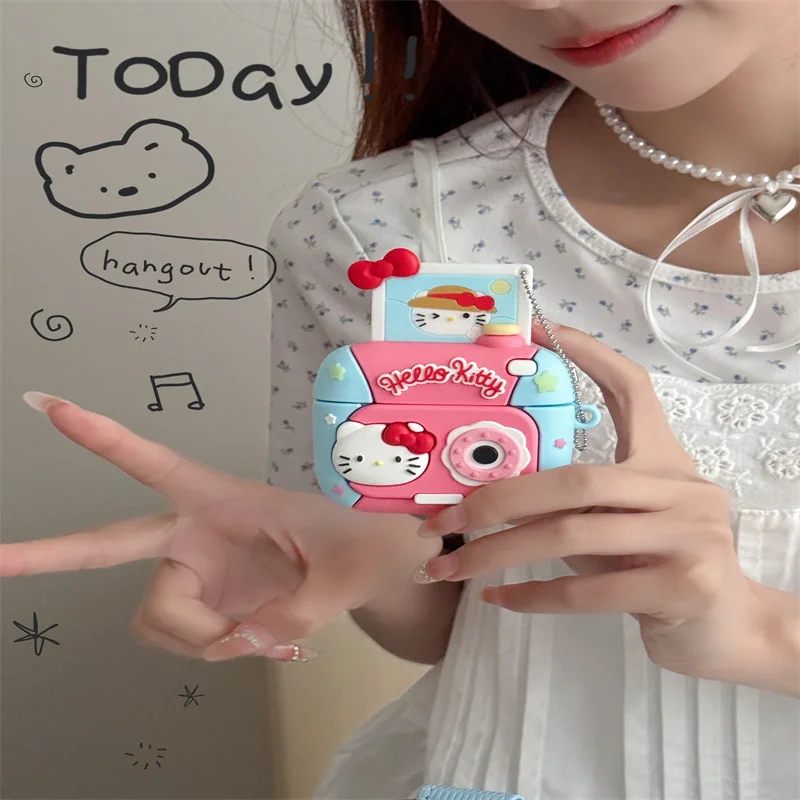 Hello Kitty Camera Case For Airpods Pro 2,Creative Shockproof Earphone Cover For Airpods Pro Case/Airpods 3 Case With Keychain