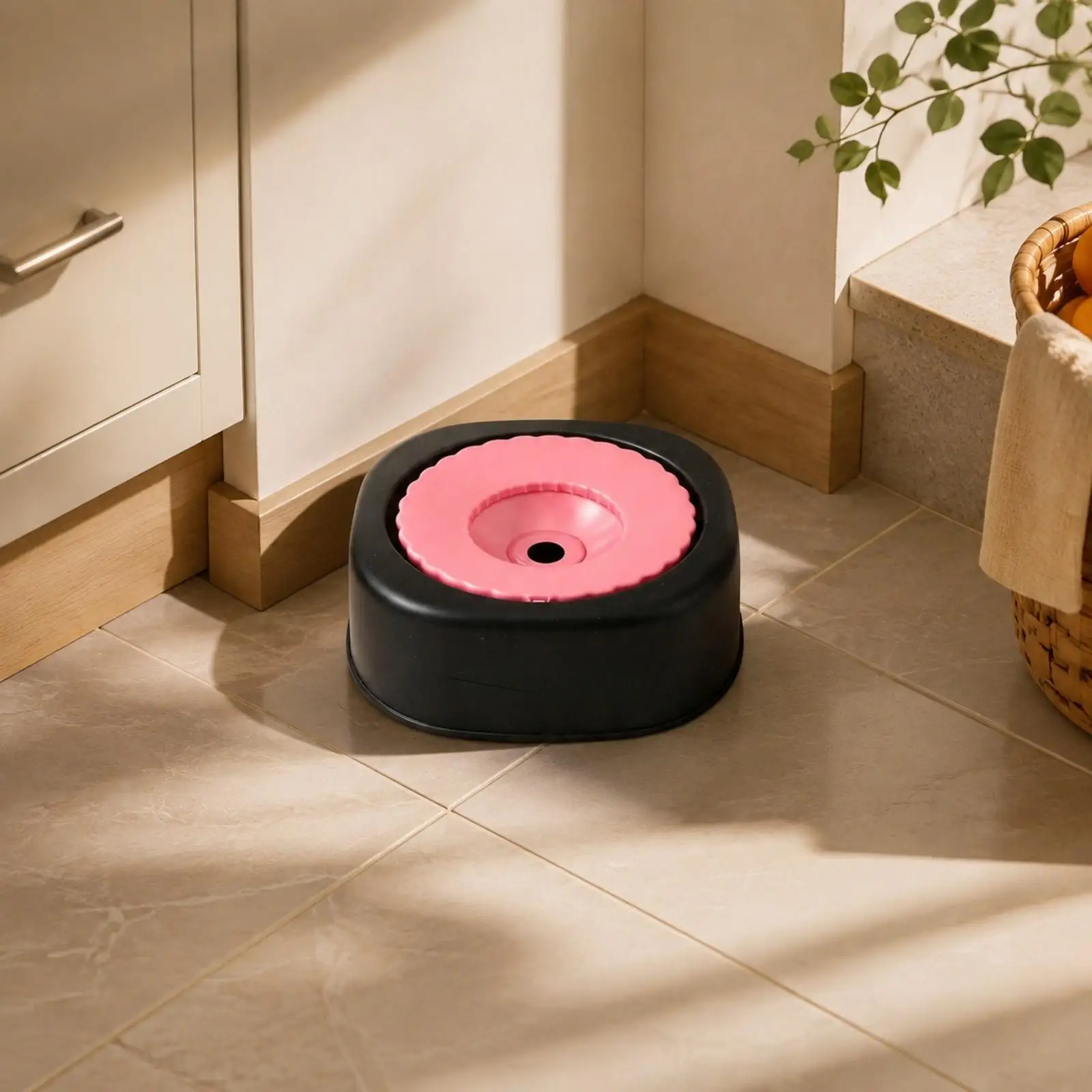 Plastic Pet Water Bowl with Wide Base Stable Pet Water Bowl with Floating Insert for Home Use