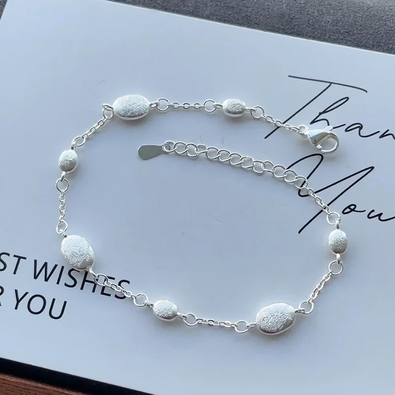 

925 Sterling Silver Geometric Charming Brushed Beans Bracelet for Women Fine Jewelry Minimalist Accessories Wholesale