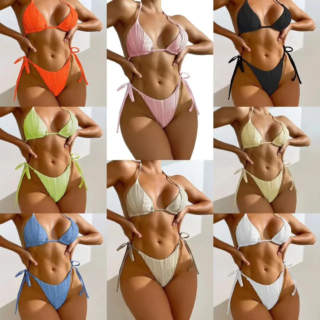 Added Color, New Drawstring Straps Split Bikini Swimsuit