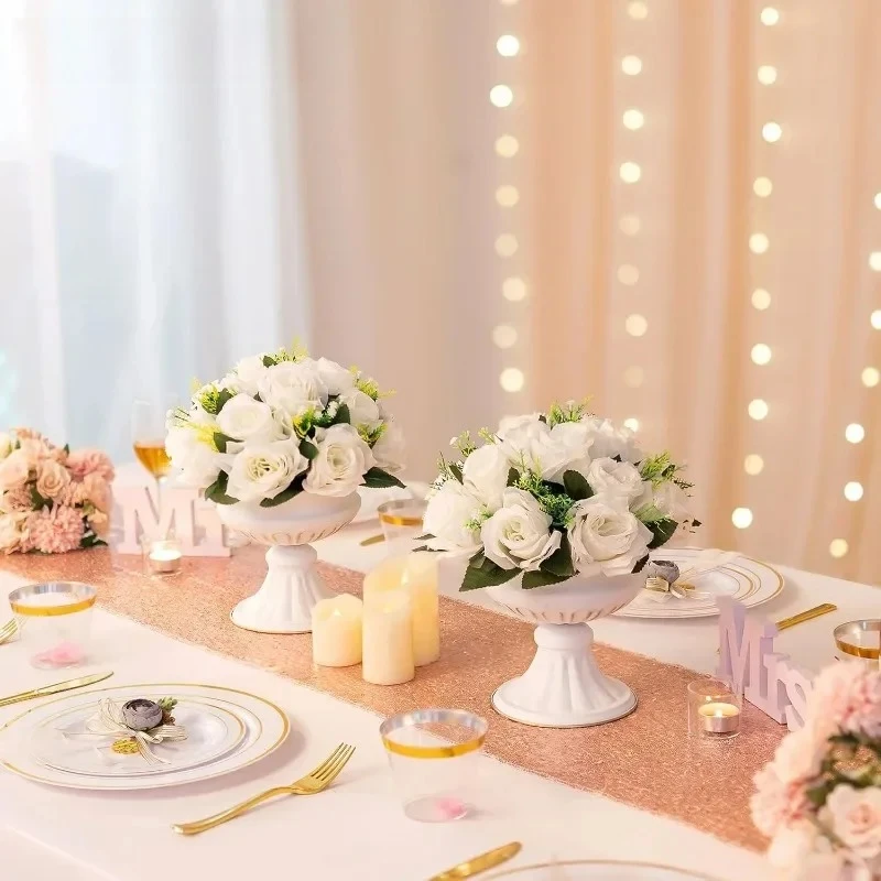 15 Heads Plastic Roses with Base High quality.10 Pieces White Fake Flower Ball Arrangement Bouquet