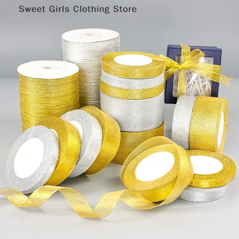 

Handmade Gold And Silver Ribbon Wedding Gift Wrap DIY Webbing Card Gift Wrap Cake Box Wrapping Ribbon