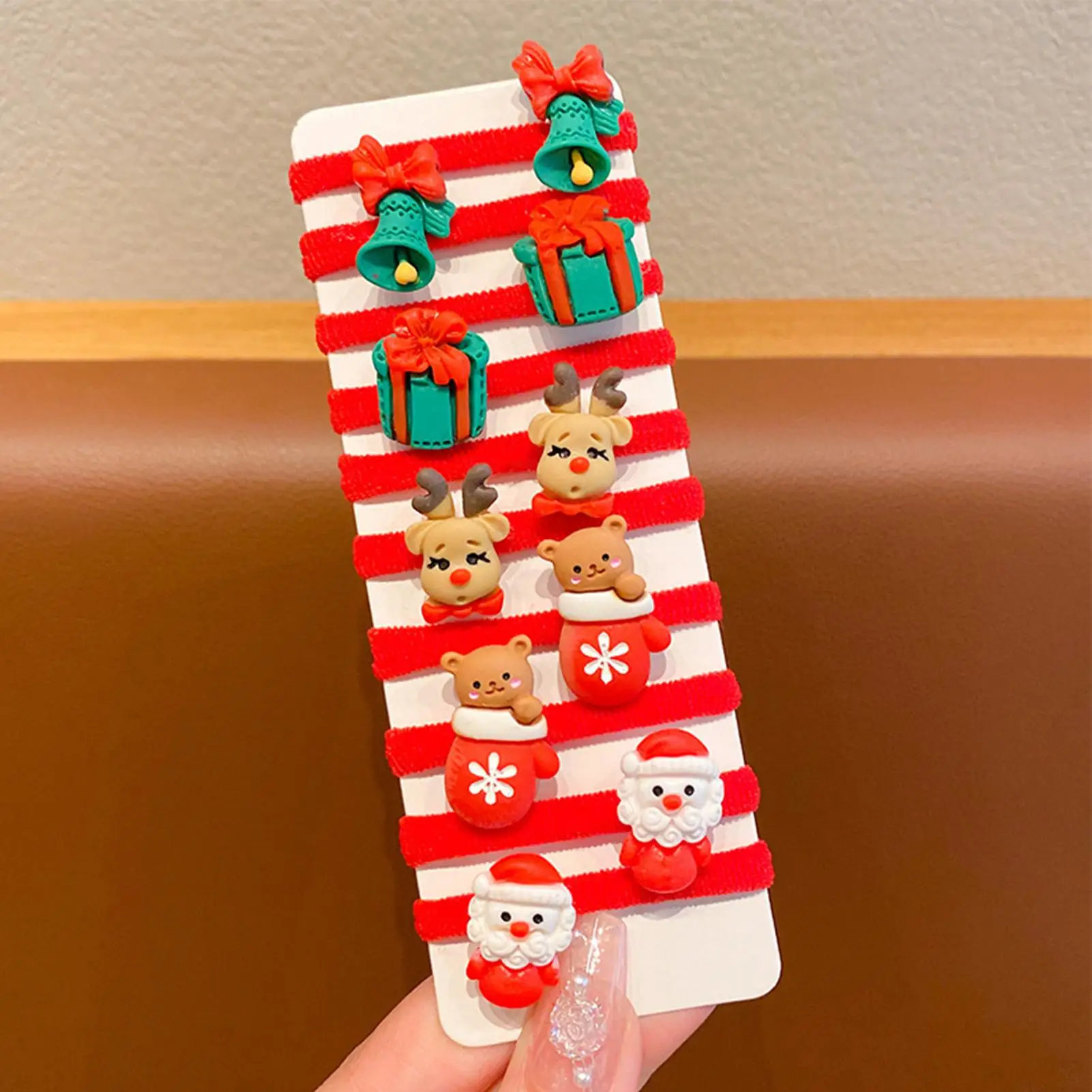 10PCS Christmas Hair Ties Cute Santa Elastic Bands Soft No Damage Ponytail Holders Santa Snowman Christmas Elastic Hair Bands