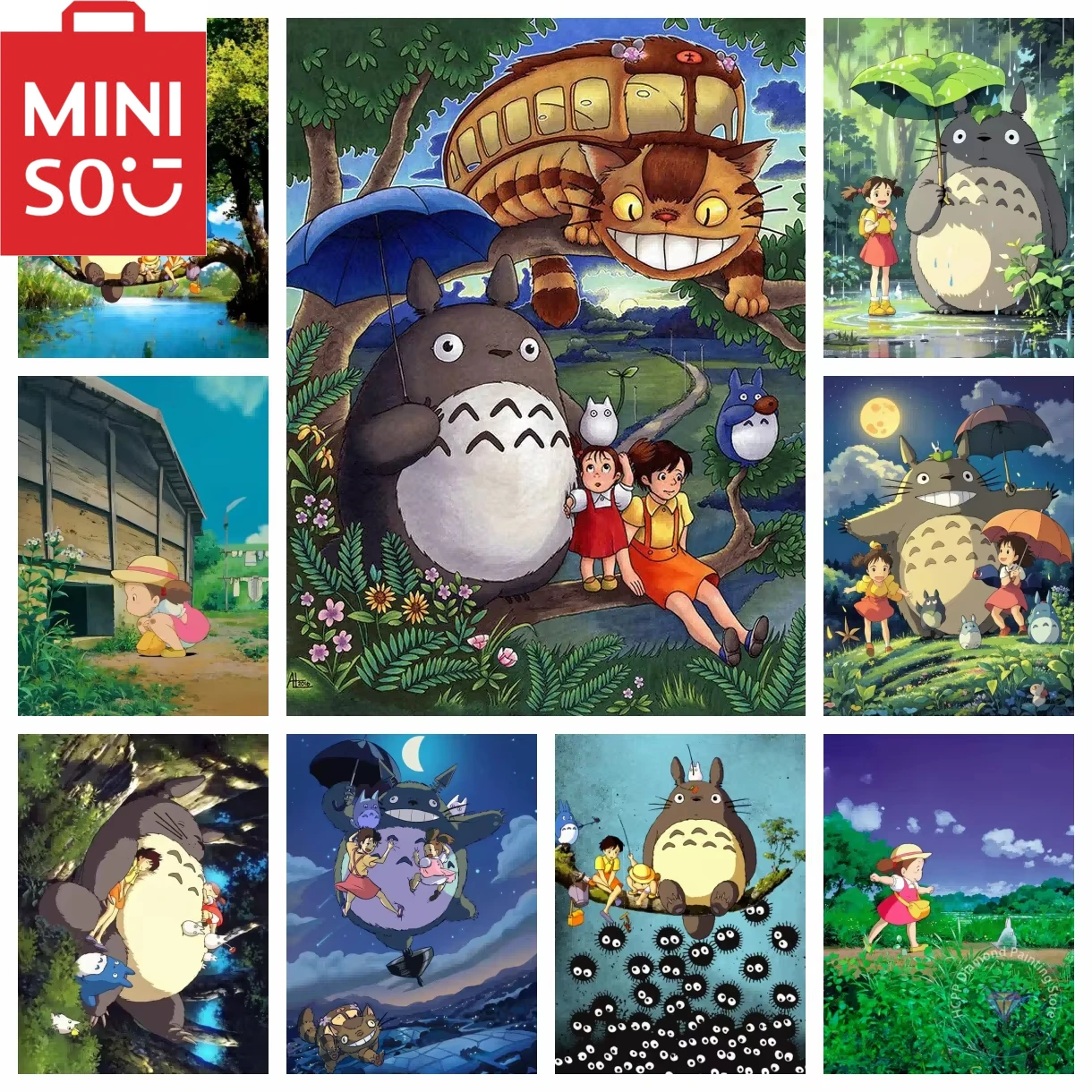 

MINISO картина маслом по номерам, классическое аниме «Мой сосед Тоторо», украшение для дома, картина, настенная спальня, декор для комнаты, подарочная рамка