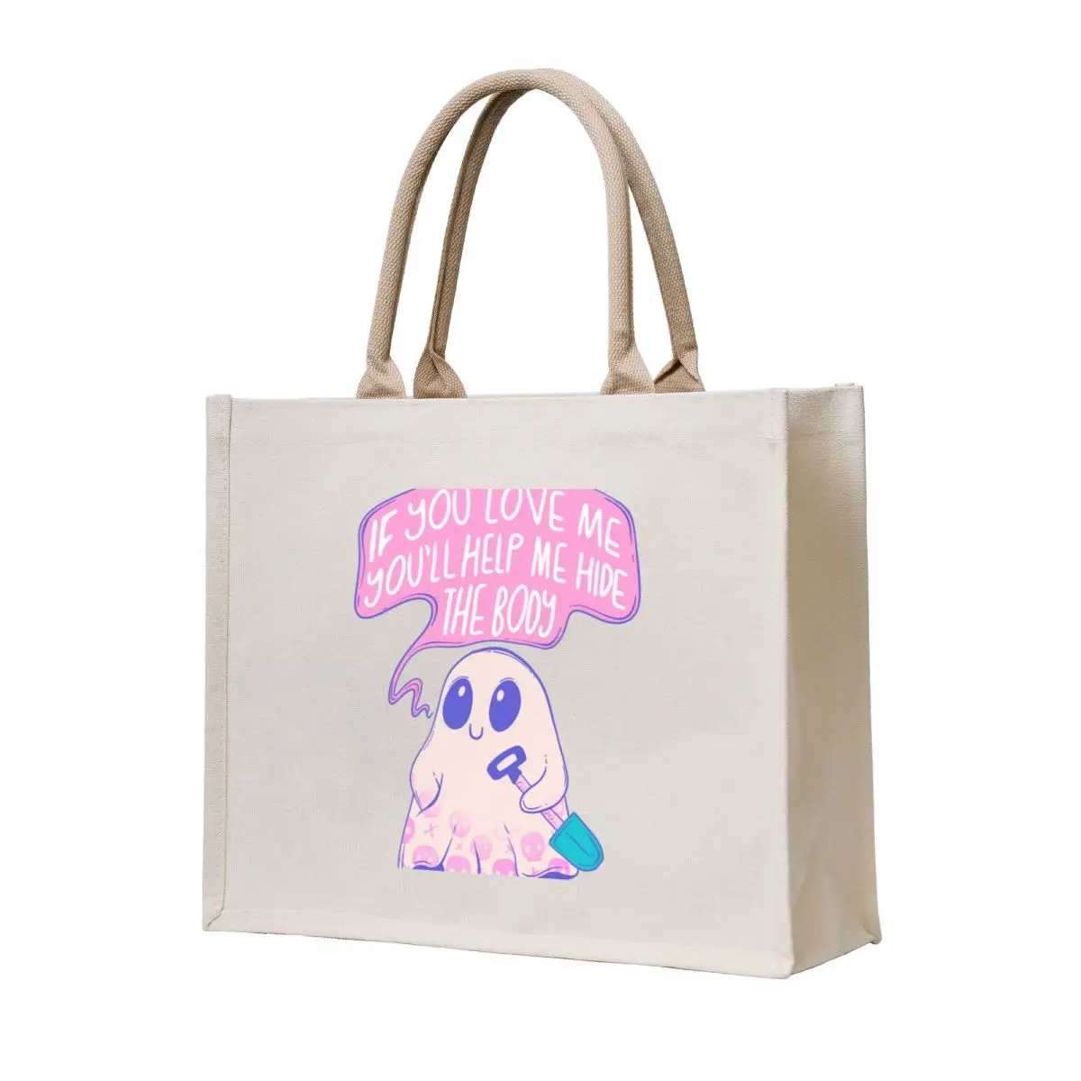 

Cute Ghost with Shovel - Playful Macabre Humor Tote Bag Customizable tote bag tote bags men Canvas shoulder bag female